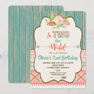 Zweite 2. Geburtstag Einladungen Mädchen zwei wild