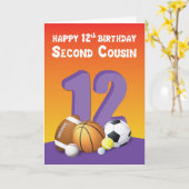 Zweite Cousin Girl 12. Geburtstag Sportbälle Karte (Gelbe Blume)