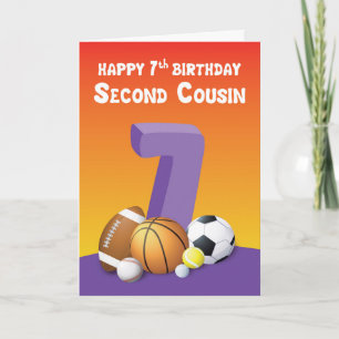 Zweite Cousin Girl 7. Geburtstag Sportbälle Karte