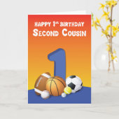 Zweite Cousin Junge 1. Geburtstag Sportbälle Karte (Gelbe Blume)