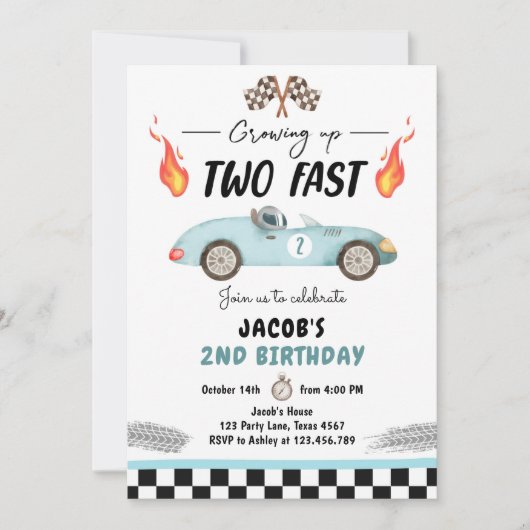 Zweite Fast Birthday Party Rennen Auto 2. Geburtst Einladung (Vorderseite)
