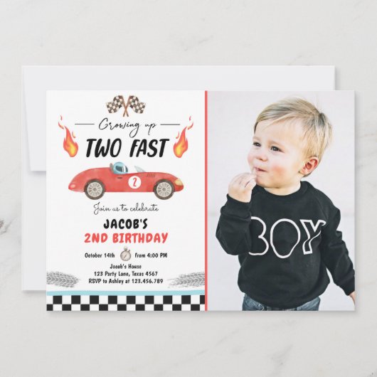Zweite Fast Birthday Party Rennen Auto 2. Geburtst Einladung (Vorderseite)