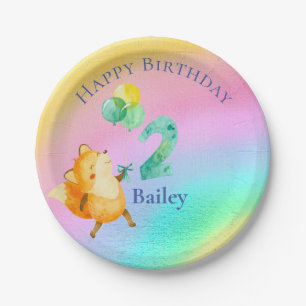 Zweite Geburtstags-Individuelle Name Rainbow Ballo Pappteller