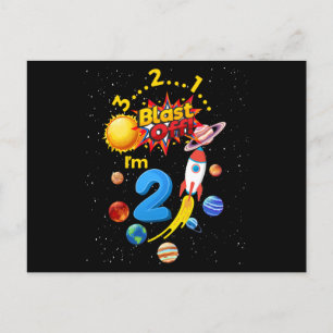 Zweite Geburtstagsblase von 2 Astronautenraketen Postkarte