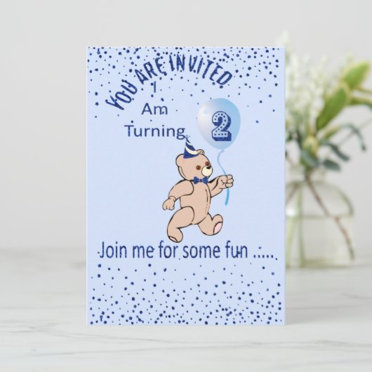 Zweite Geburtstagsblauer Einladung (Stehend Vorderseite)