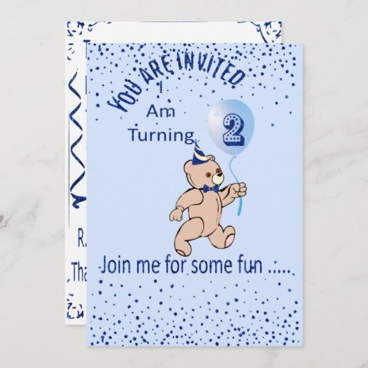 Zweite Geburtstagsblauer Einladung (Vorne/Hinten)