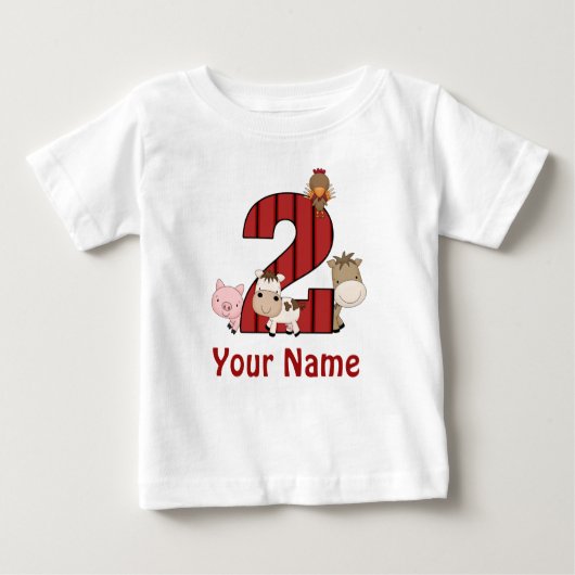 Zweite Geburtstagsfarm Tiere Personalisiertes Shir Baby T-shirt (Vorderseite)