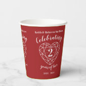 Zweite Hochzeitstag-Linie Herz rot Pappbecher (Rückseite)