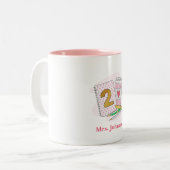 Zweite Klasse Lehrer Pink Preppy Notebook-Kaffee Zweifarbige Tasse (Vorderseite Links)