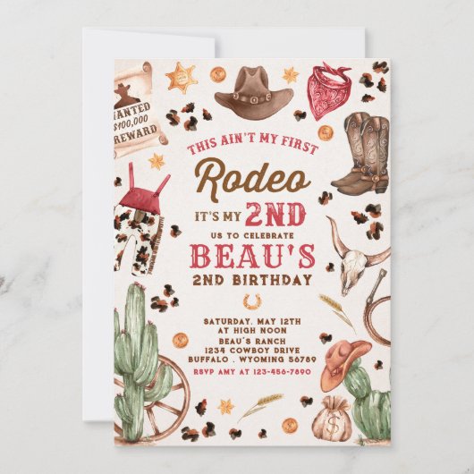 Zweite Rodeo Cowboy Wild West Birthday Party Einladung (Vorderseite)