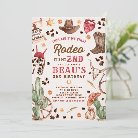 Zweite Rodeo Cowboy Wild West Birthday Party Einladung (Stehend Vorderseite)