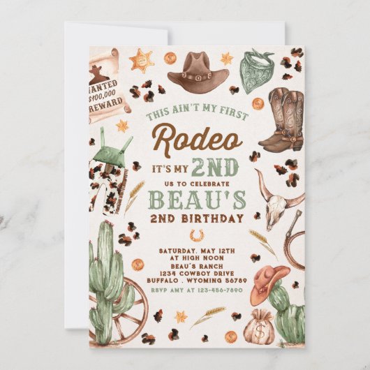 Zweite Rodeo Cowboy Wild West Birthday Party Einladung (Vorderseite)