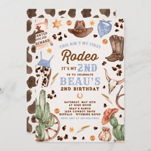 Zweite Rodeo Cowboy Wild West Birthday Party Einladung (Vorne/Hinten)