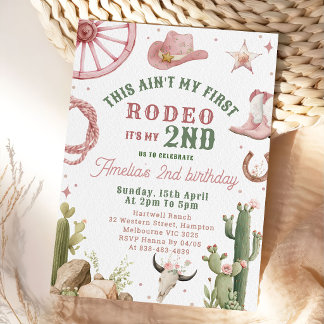 Zweite Rodeo-Cowgirl Western-Geburtstagseinladung Einladung