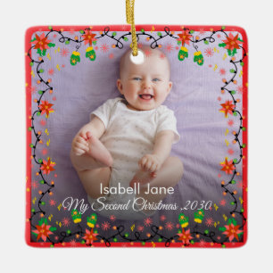 Zweite Weihnachtsbrauch-Familienfoto-Textvorlage Keramikornament