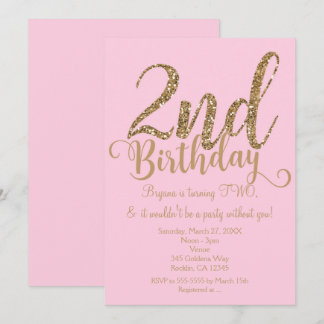ZWEITER GEBURTSTAG 2 Party Rosa und Gold 2 Einladu Einladung