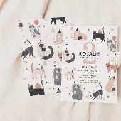 Zweiter Geburtstag Mädchen Rosa Katze Einladung