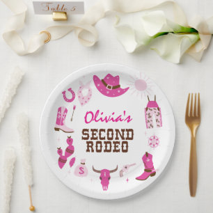 Zweiter Rodeo Pink Western Cowboy 2. Geburtstag Pappteller