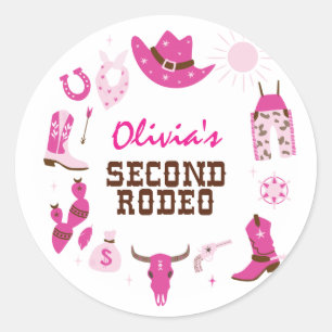 Zweiter Rodeo Pink Western Cowboy 2. Geburtstag Runder Aufkleber