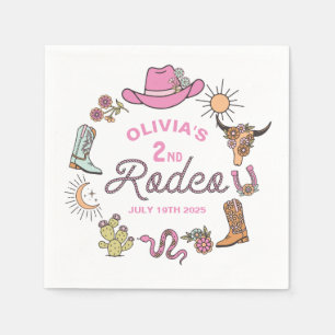 Zweiter Rodeo Pink Western Cowboy 2. Geburtstag Serviette