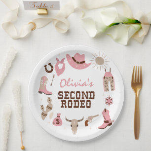 Zweiter Rodeo Rosa Western Cowboy 2. Geburtstag Pappteller