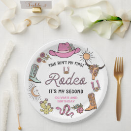 Zweiter Rodeo Rosa Western Cowboy 2. Geburtstag Pappteller