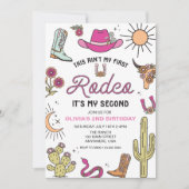 Zweiter Rodeo Rosa Westlicher 2. Geburtstag Einladung (Vorderseite)