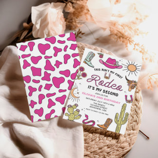 Zweiter Rodeo Rosa Westlicher 2. Geburtstag Einladung