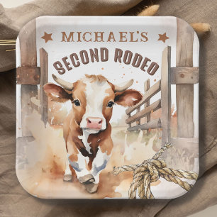 Zweiter RODEO Wild West Bull Cowboy 2. Geburtstag Pappteller
