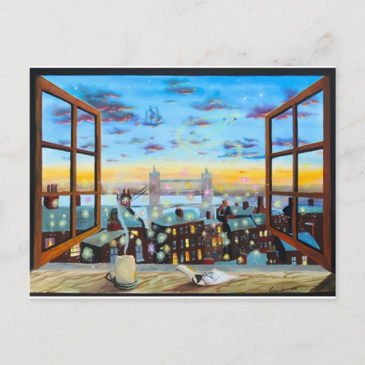 "Zweiter Stern rechts" Peter Pan inspirierte Kunst Postkarte (Vorderseite)