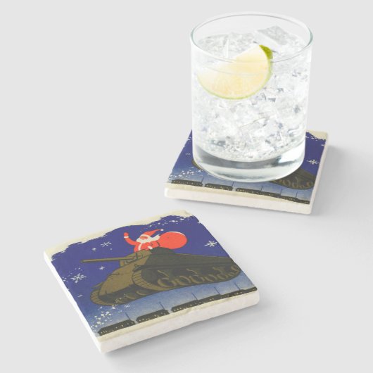 Zweiter Weltkrieg bewaffneter Santa Steinuntersetzer (Seitenansicht)