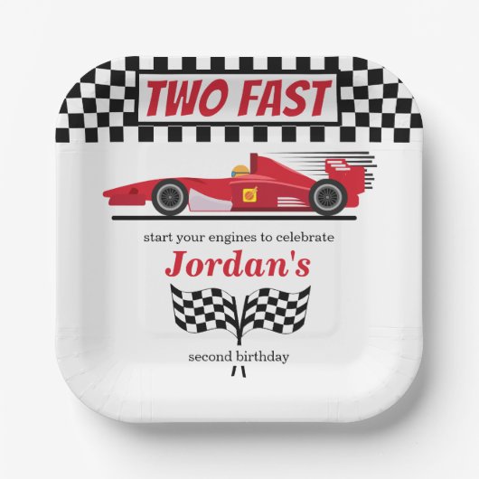 Zweites Geburtstag Red Race Car zwei schnell Pappteller (Vorderseite)