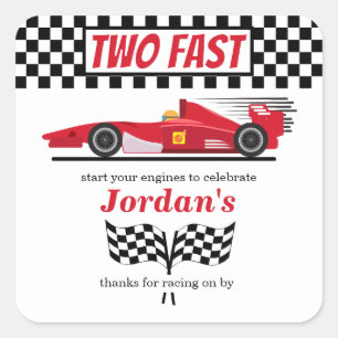 Zweites Geburtstag Red Race Car zwei schnell Quadratischer Aufkleber