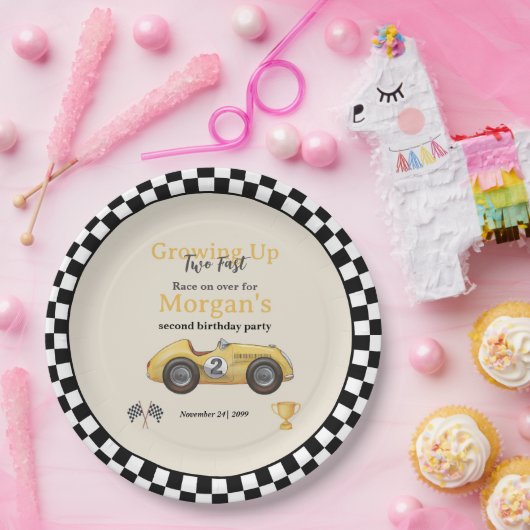 Zweites Kind von zwei schnellen gelben Rennwagen Pappteller (Party)