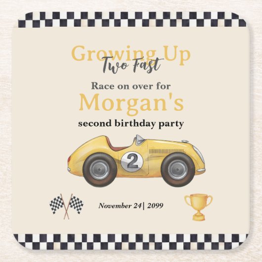 Zweites Kind von zwei schnellen gelben Rennwagen Rechteckiger Pappuntersetzer (Vorderseite)