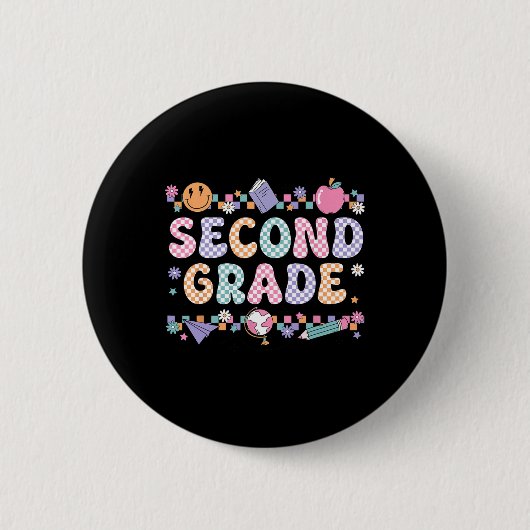 Zweitklässler-Team Farbige Karierte Zurück zur Sch Button (Vorderseite)