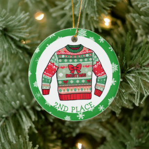 Zweitplatzierter Gewinner des hässlichen Weihnacht Keramik Ornament