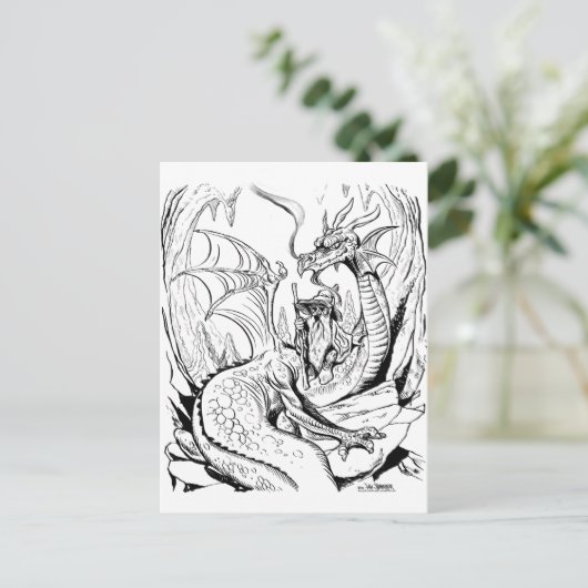 Zwerg und Drachenlineart Postkarte (Stehend Vorderseite)