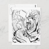 Zwerg und Drachenlineart Postkarte (Vorne/Hinten)