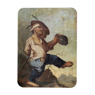 Zwergartige Holding ein Krug (Öl auf der Leinwand Magnet