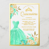 Zwergbraut-grüne Blumenzwiebeln Gold Folieneinladung (Vorderseite)