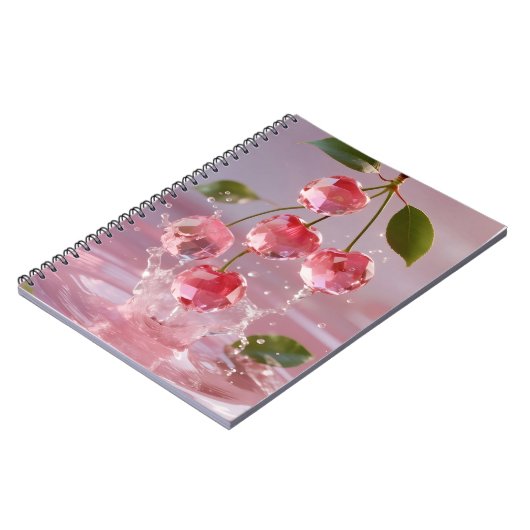 Zwergkirschen aus Naturstein mit rosa Splash Notizblock (Linke Seite)