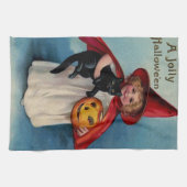 Zwergmädchen mit ihrer schwarzen Katze Handtuch (Horizontal)