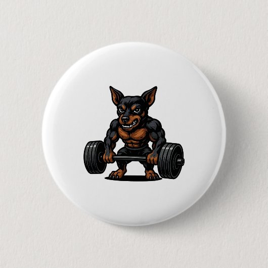 Zwergpinscher Gewichtheben Bodybuilder Worko Button (Vorderseite)
