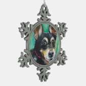 Zwergpinscher Schneeflocken Zinn-Ornament (Links)