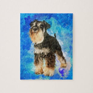 Zwergschnauzer-Aquarell-Digital-Kunst Puzzle