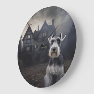 Zwergschnauzer Halloween Gruselig Große Wanduhr