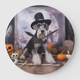 Zwergschnauzer Kürbisse Halloween Gruselig Große Wanduhr