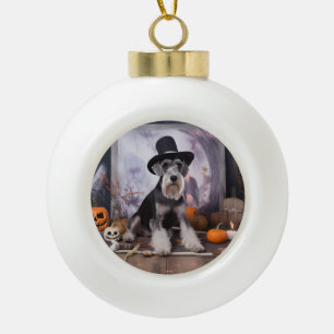 Zwergschnauzer Kürbisse Halloween Gruselig Keramik Kugel-Ornament