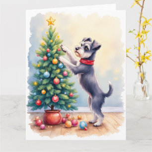 Zwergschnauzer schmückt Weihnachtsbaum Hund Karte